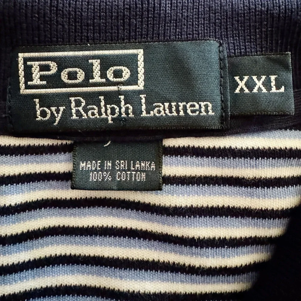 VTG 90s Polo Ralph Lauren Knit Shirt XXL Baby Blue Navy White Stripe Orange Pony
